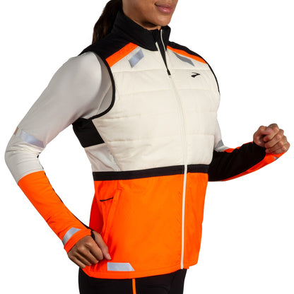 Brooks Run Visible Insulated Vest - Ecru/Fluoro Flash/Black - WOMEN (221688)