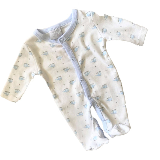Cute Little One White with Blue Helicopter Print Sleepsuit