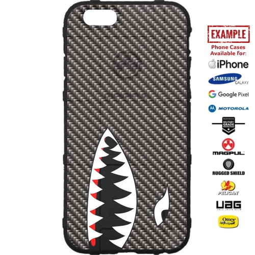 Black Carbon Fiber, Shark Teeth Custom Printed Case Design for Apple, Samsung, Google & Motorola Phone Models