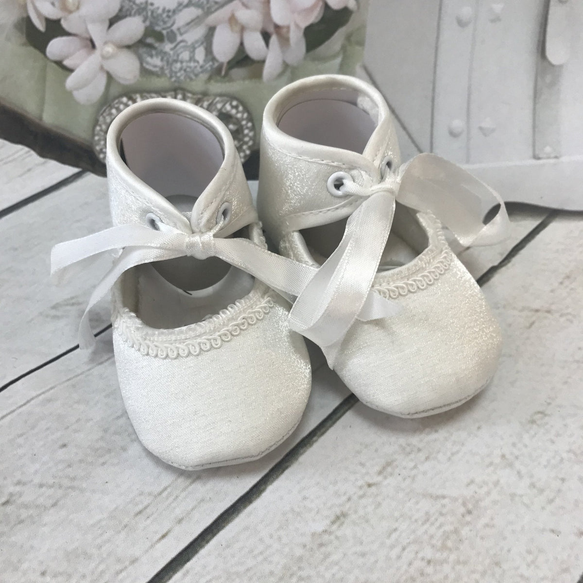 Libby Ivory or White Girls Christening Pram Shoes