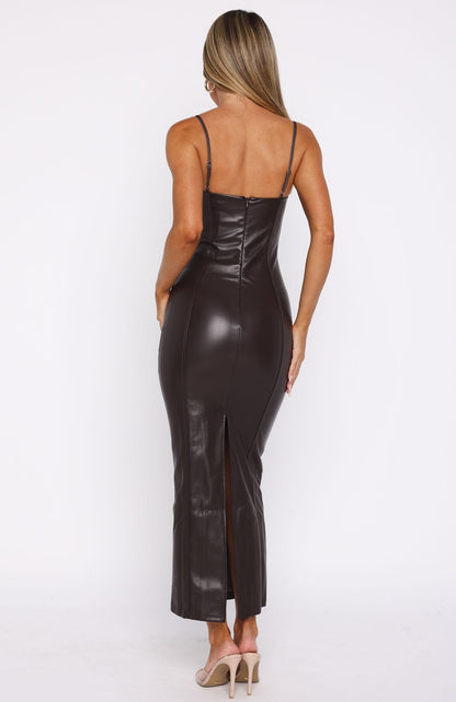 Forever Wanting PU Midi Dress Chocolate