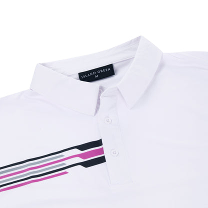 Island Green Racing Stripe Print Golf Sport Polo Shirt