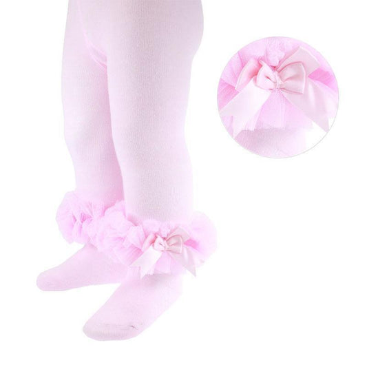 Pink Tights with Frill and Bow 6-12 months - Ex Display